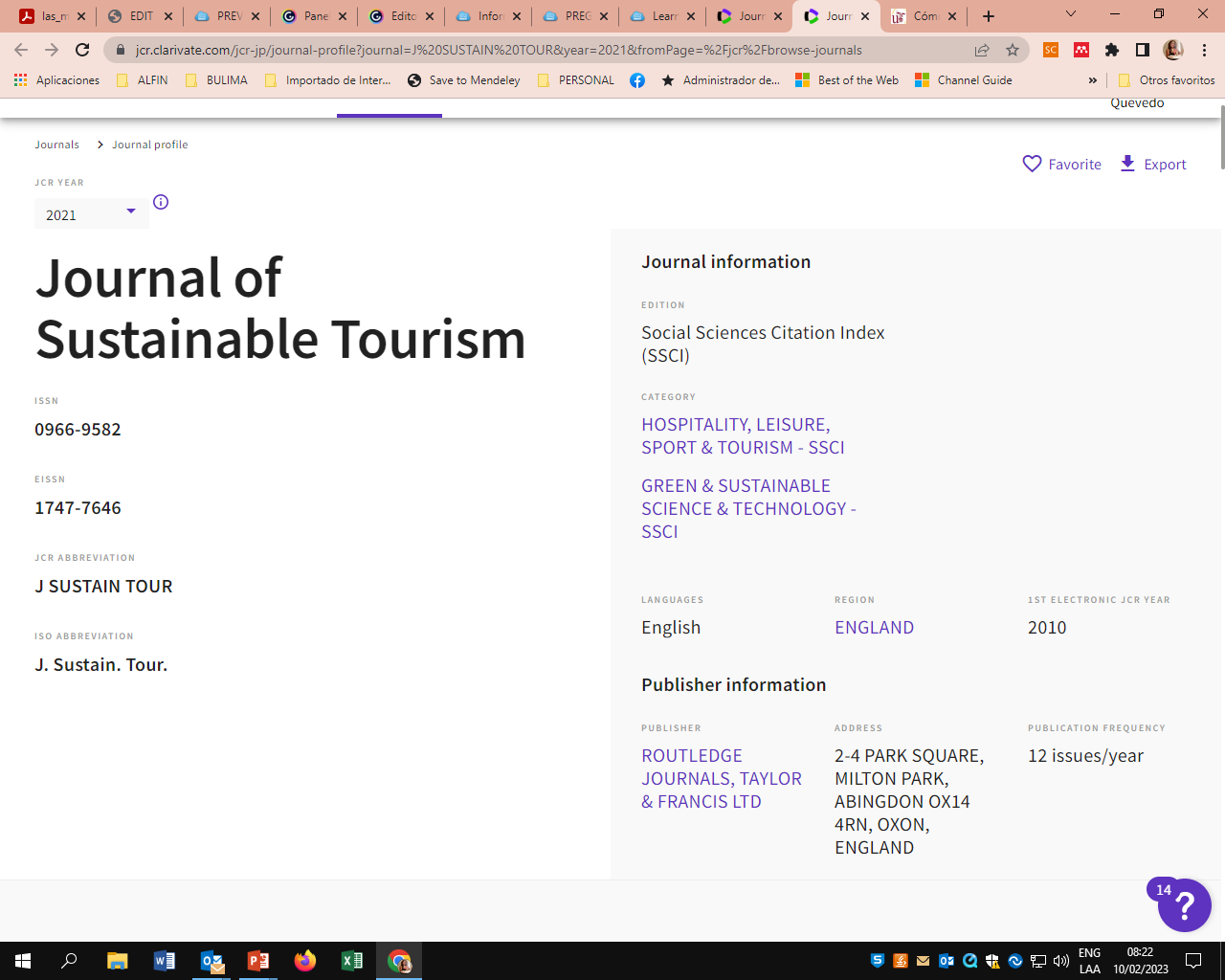 Información básica de una revista Journal Citation Report (JCR