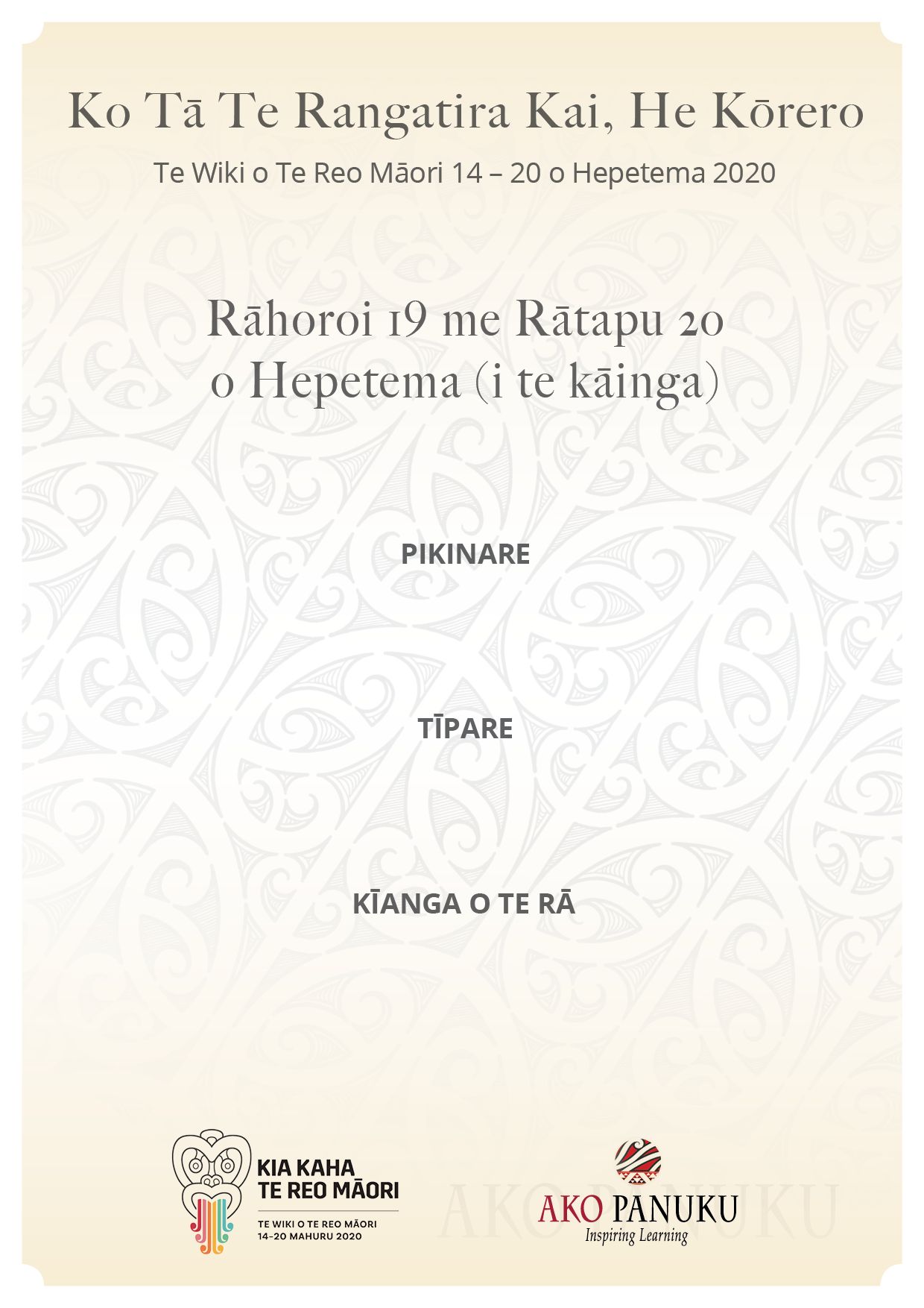 Te Wiki o Te Reo Māori 2020 | Ko Tā Te Rangatira Kai, He Kōrero