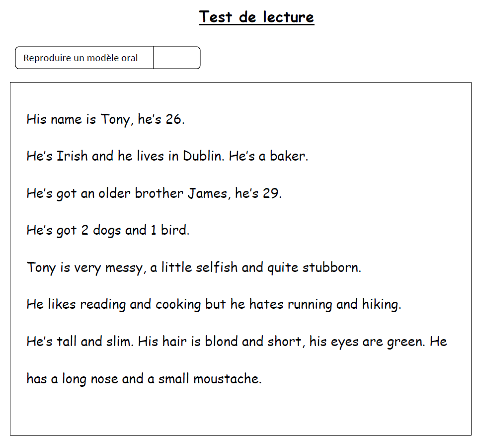 6°, S2, Test de lecture | Genially